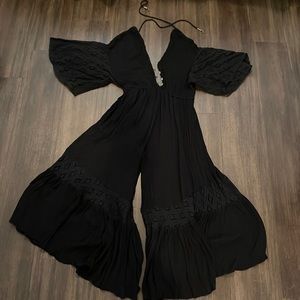 Free People Flowy Black Jumpsuit Medium